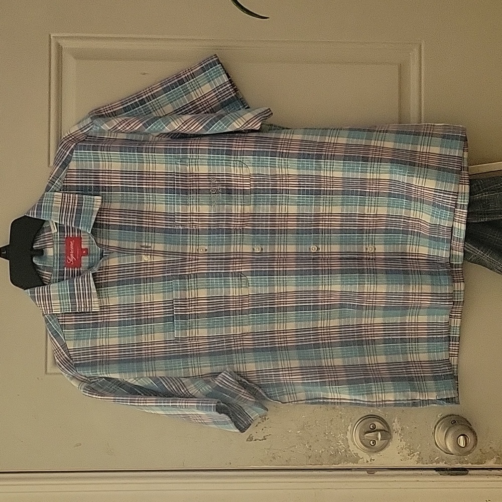 Supreme Metallic Plaid S/S Shirt Light Blue